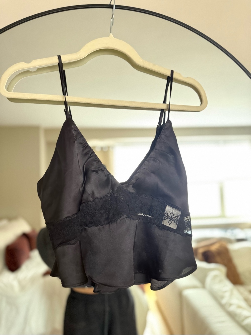 Free People XS Silky Lace-Trim Black Cami Top - Women Intimates